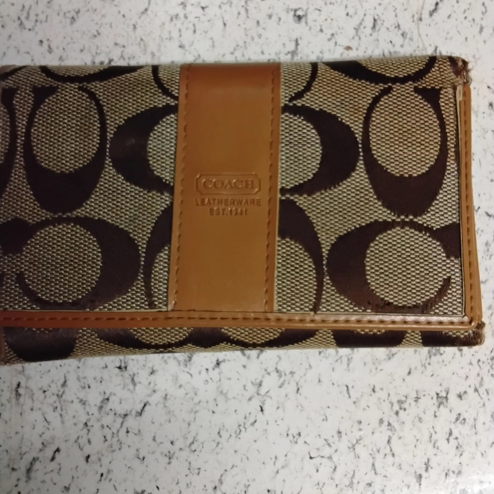 Coach Signature Brown and Tan Wallet